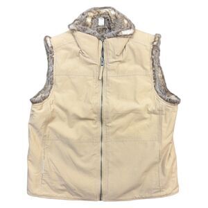 J. Jill Reversible Vests Women's Lg Beige Faux Fur Full Zip Collared Sleeveless